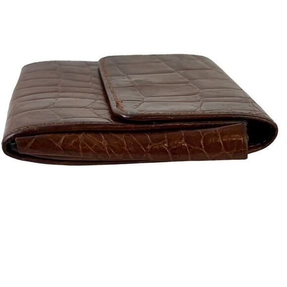 Talbots Croc Print Vintage Womens Small Wallet Card Holder Flap Pocket Leather - Picture 9 of 16